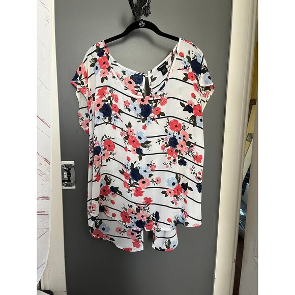 Torrid size 1 dress up floral striped open back shirt blouse - Picture 1 of 4
